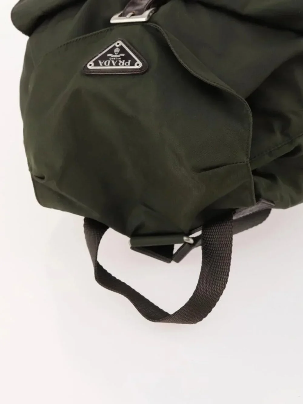 PRADA Backpack Nylon Khaki Silver Auth LNZ259